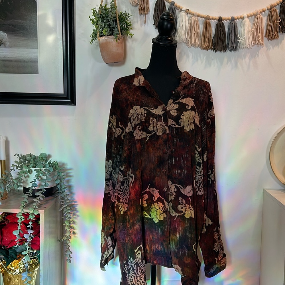 Vintage 90s Nouveau monde plus tunic button up top